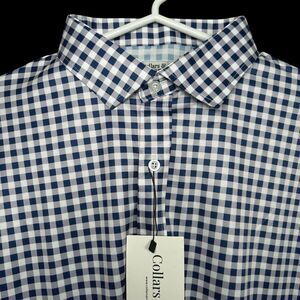 Collars & Co Polo Shirt Mens XL Relaxed Purple White Gingham Dress Collar NWT